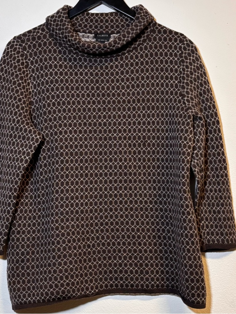 Talbots Merino Wool Cowl Neck Sweater Size Large Brown